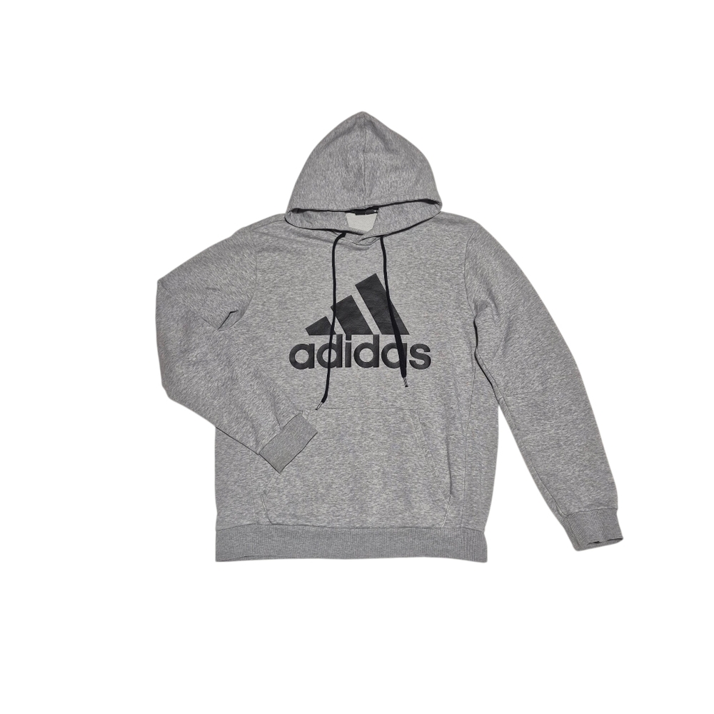 adidas Heather Gray Pullover Hoodie with Black Logo Size M